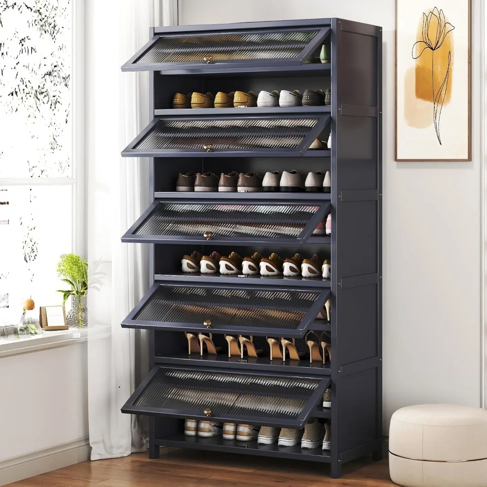 

Shoe cabinet, 10 layers of 40-45 pairs heavy-duty bamboo independent shoe cabinet, 67.7-inch high shoe cabinet with open plan
