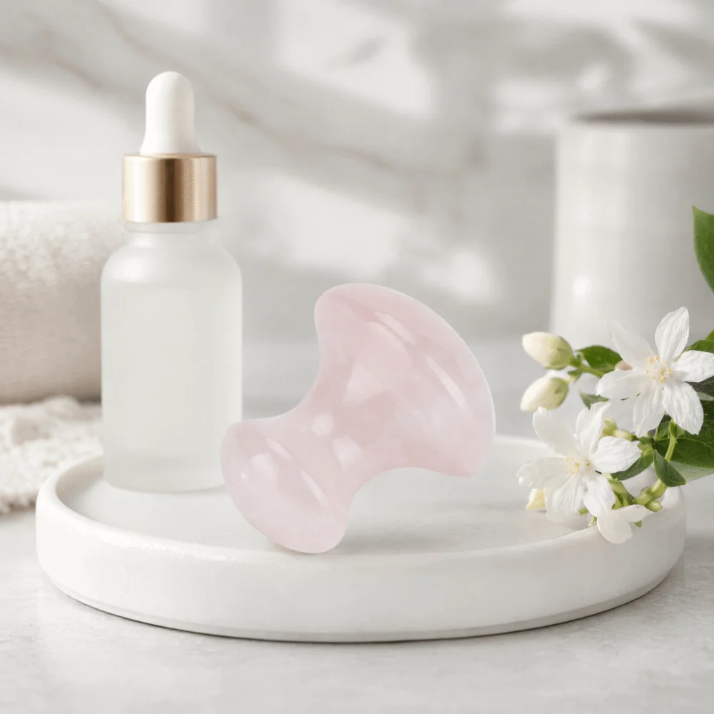 

Crystal Rose Quartz Massage Stone Mushroom Quartz Crystal Gua Sha Tool Scraping Massage Pink Eyes Massage Tool