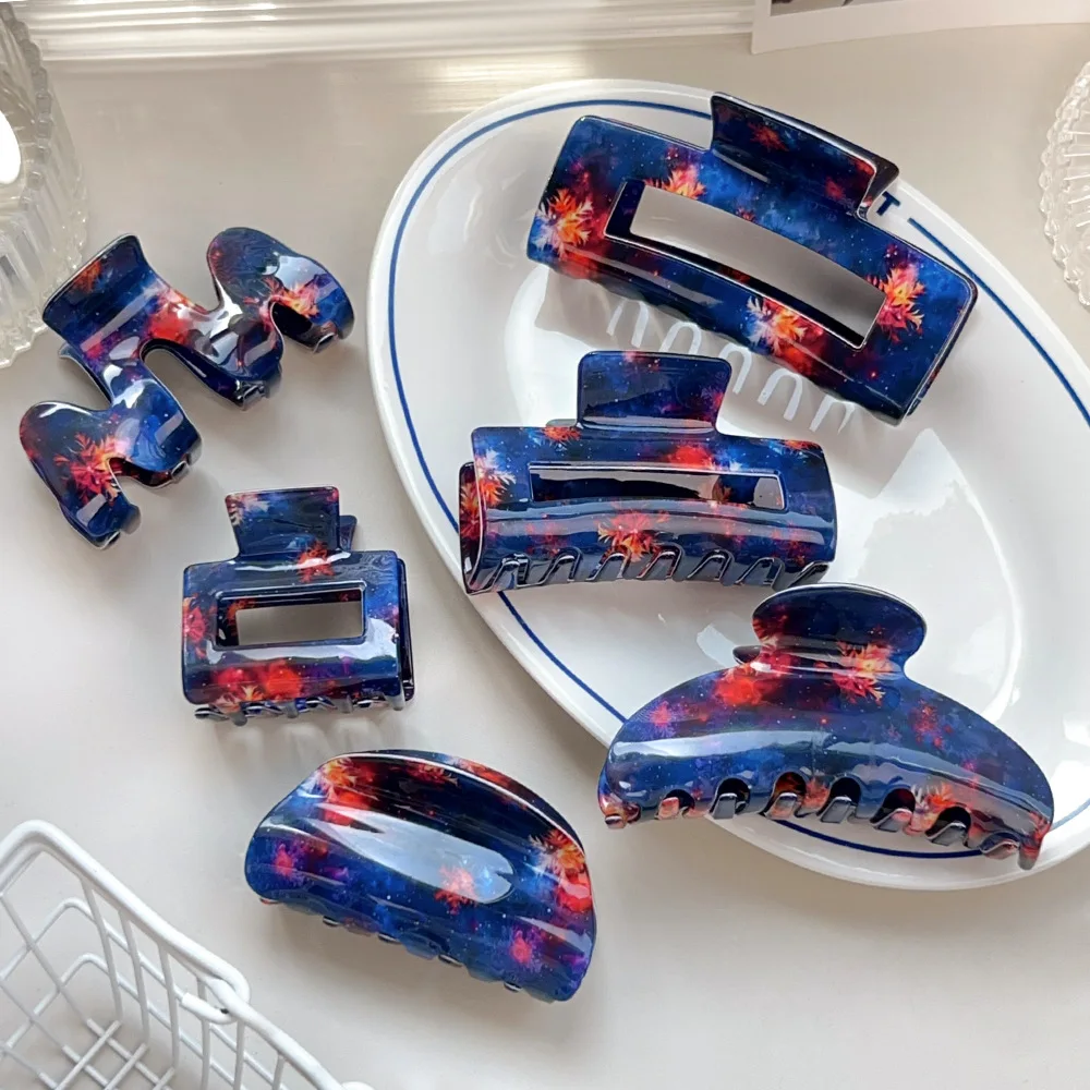 

New Korean Style Fireworks Clip Acrylic Hair Clip Semi-Circular Blue High-Grade Shark Clip Square Hair Accessories