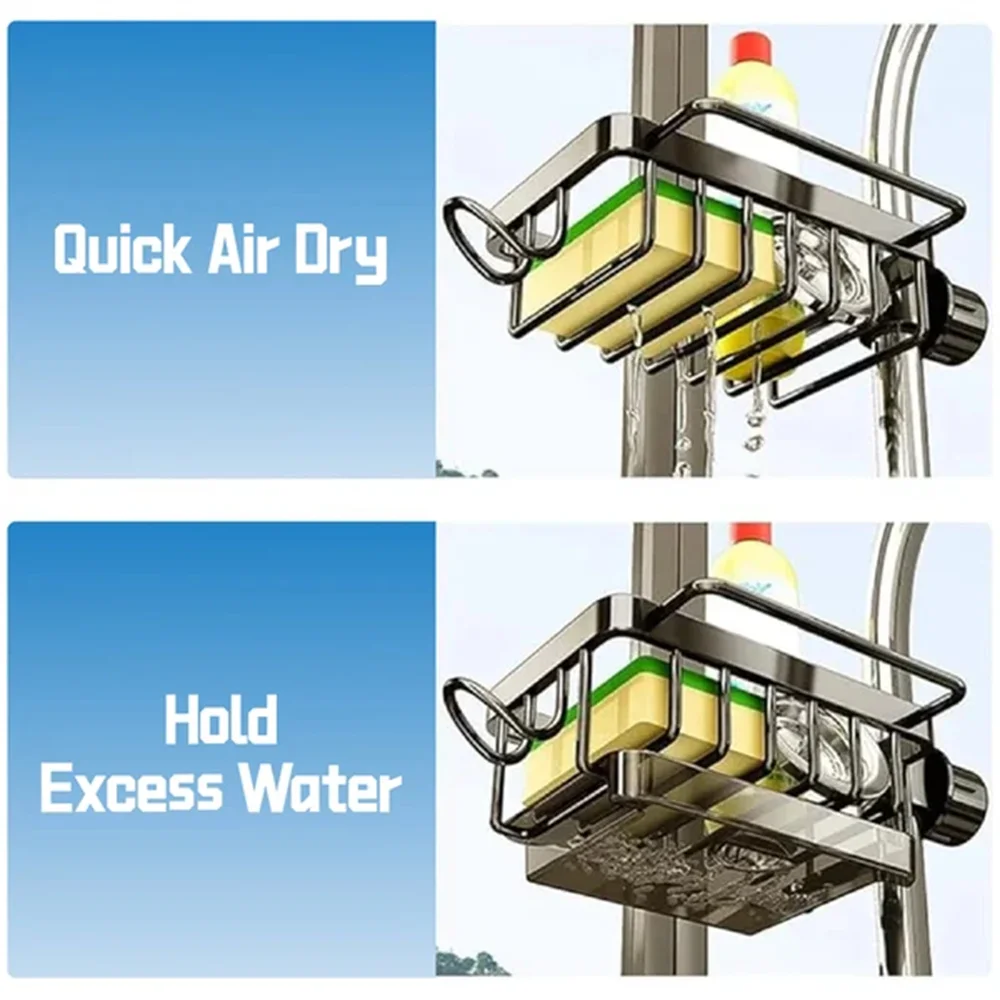 주방 공간 알루미늄 싱크대 배수대, 스폰지 보관 수도꼭지, 거치대 비누 배수구 선반 바구니, 정리함 주방 액세서리