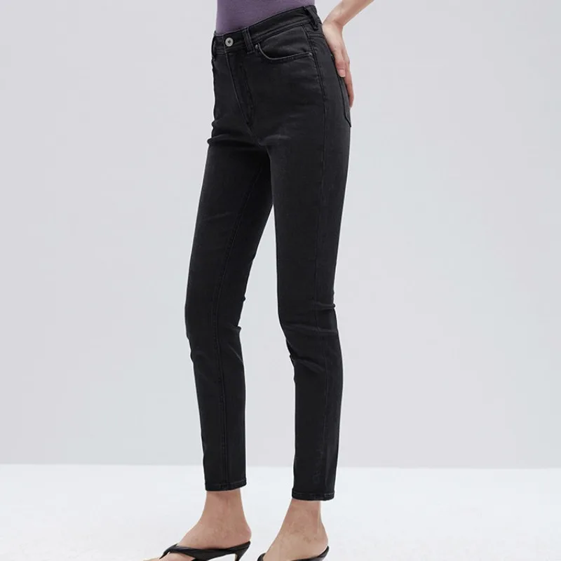 2023 Autumn and Winter New Turkish Cotton Slim-leg Jeans Black All-match Slim Denim Trousers