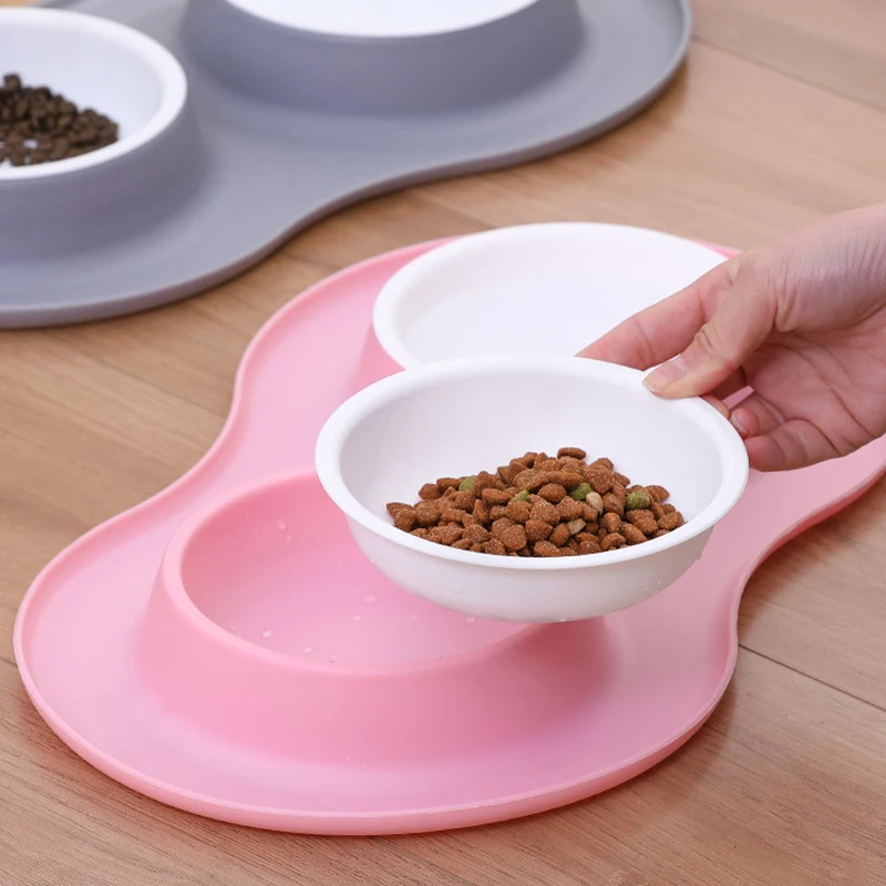 Anti-splash Double Food Bowls For Large Dogs Silicone Dog Bowl Mat Water Drinking Bowl For Cats Anti Slip Dog Dish Accessories
