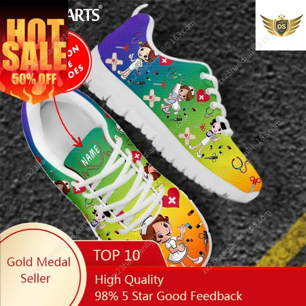 

Colorful Cartoon Nurse Sneakers Women's Shoes Custom Name Doctor Print Mesh Pride Flat Shoes For Laides Dropshipping