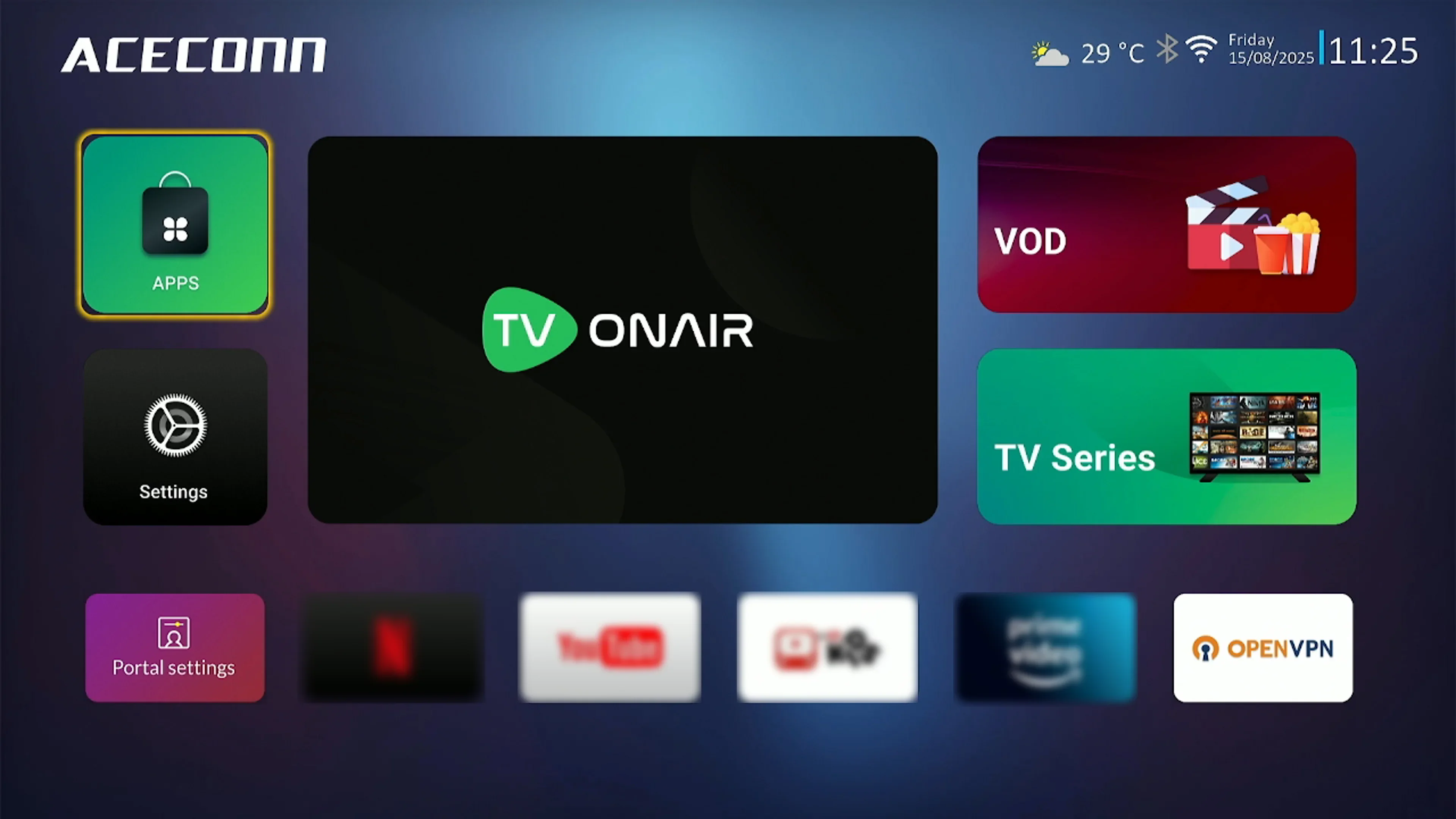 TVONAIR 4K IPTV TV Box ACECONN Linux STB 8GB & 1GB RAM Memory