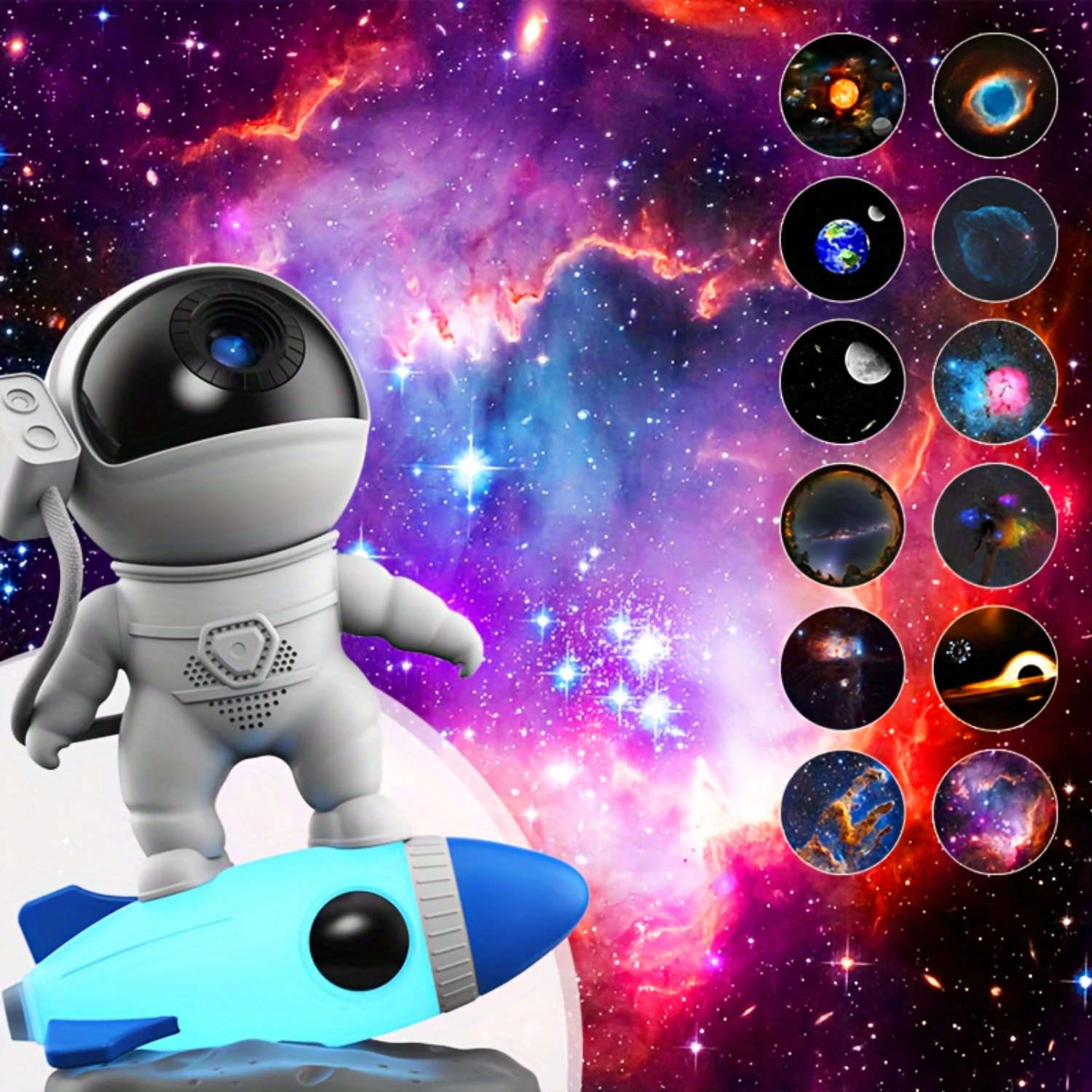 

1pc Rocket Astronaut Projector Night Light, Lamp And 13 Pieces Of Movie Sky Projector, ° Rotation, For Bedroom Planetarium, Ho
