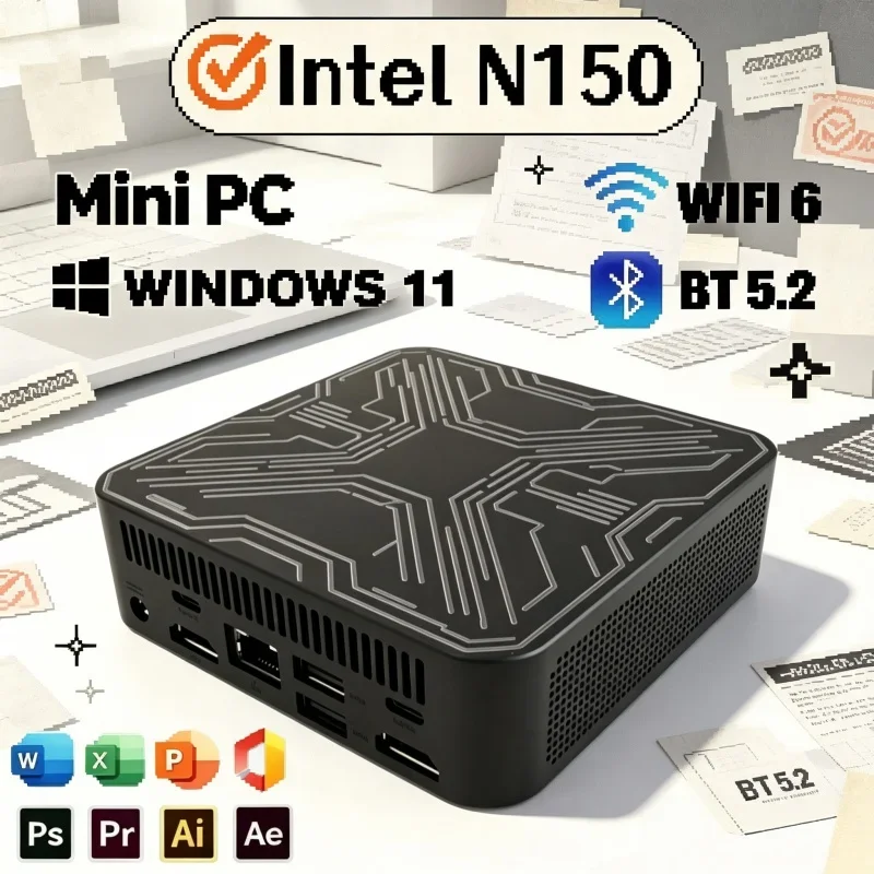 Intel Core N150 Mini Desktop 16GB RAM 1TB 2TB SSD 4K Output WiFi6 BT5.2 Potent Office Home Pro Max