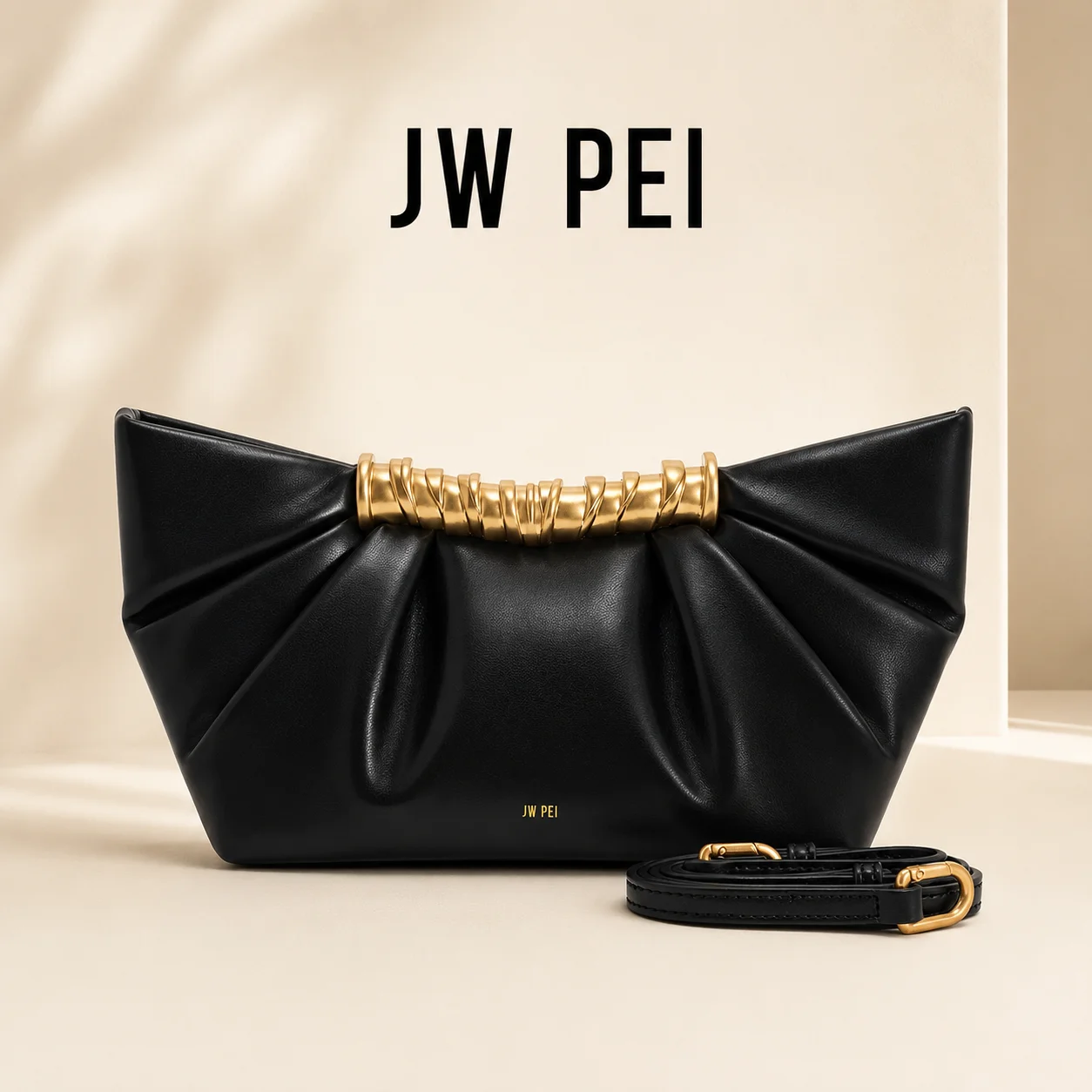 JW PEI Leia French Pleated Shoulder Bag for Women: Vegan Leather Mini Chain Crossbody Purse for Evening Party & Daily Wear