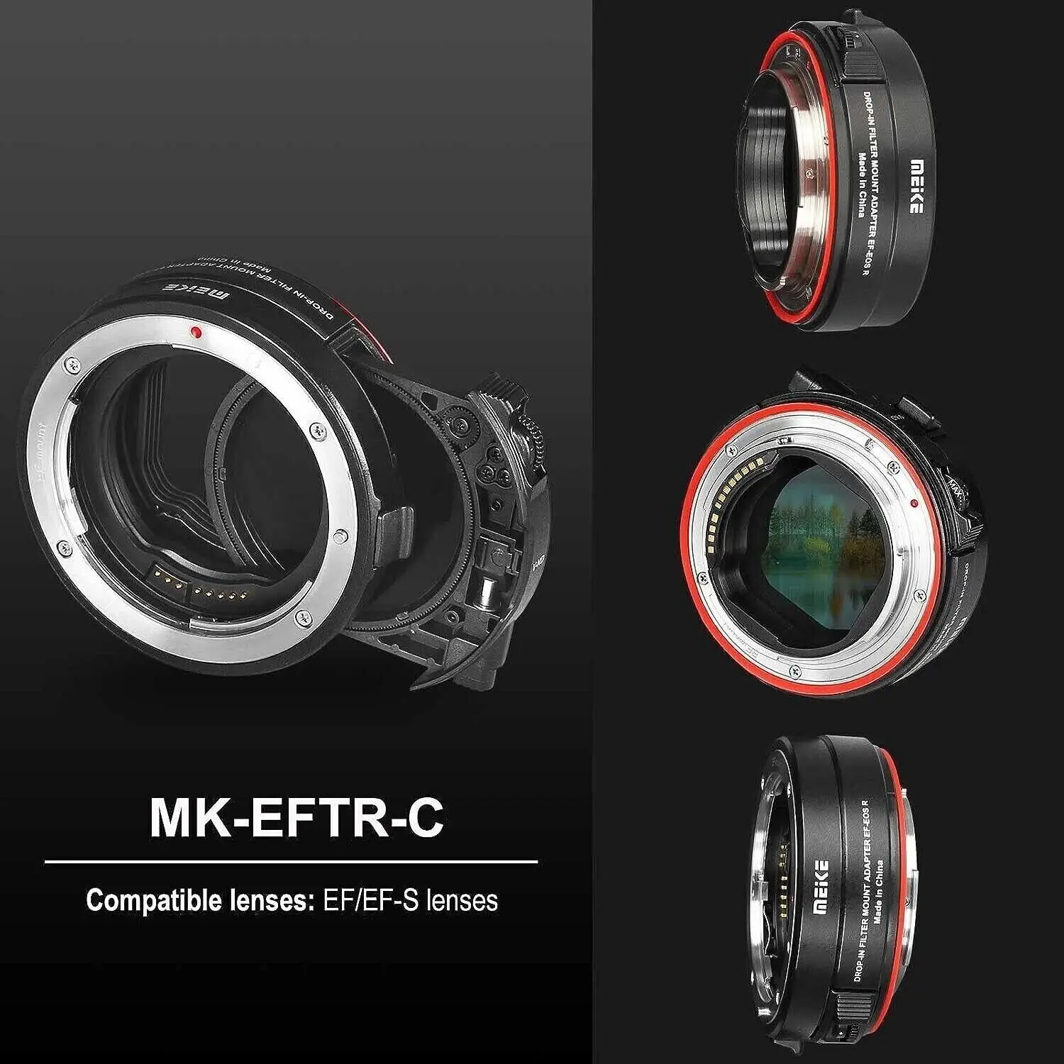 Meike MK-EFTR-C Auto-Focus Lens Mount Adapter with Drop-In Variable ND Filter UV Filter for EF Lens to Canon EOS R R5 R6 RP C70