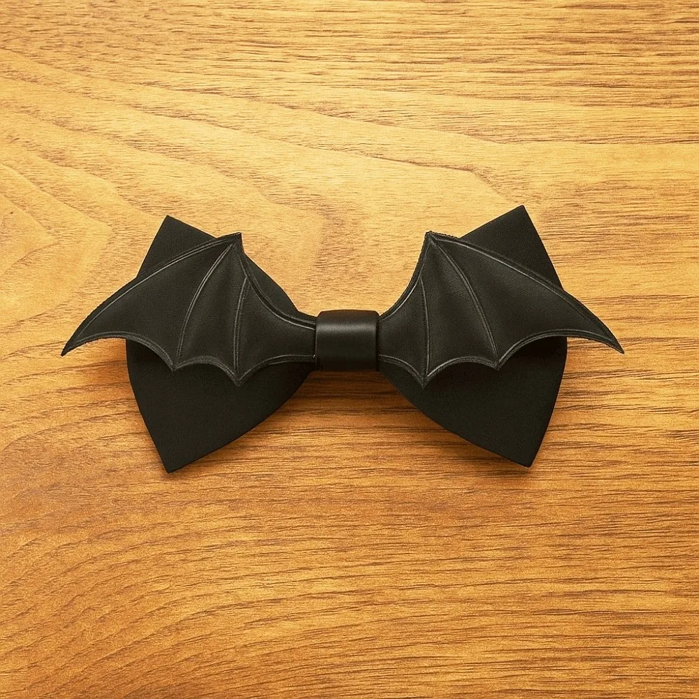 Classic PU Leather Halloween Cravat Adjustable Black Bat Bow Tie Creative Soft Men Necktie Shirt