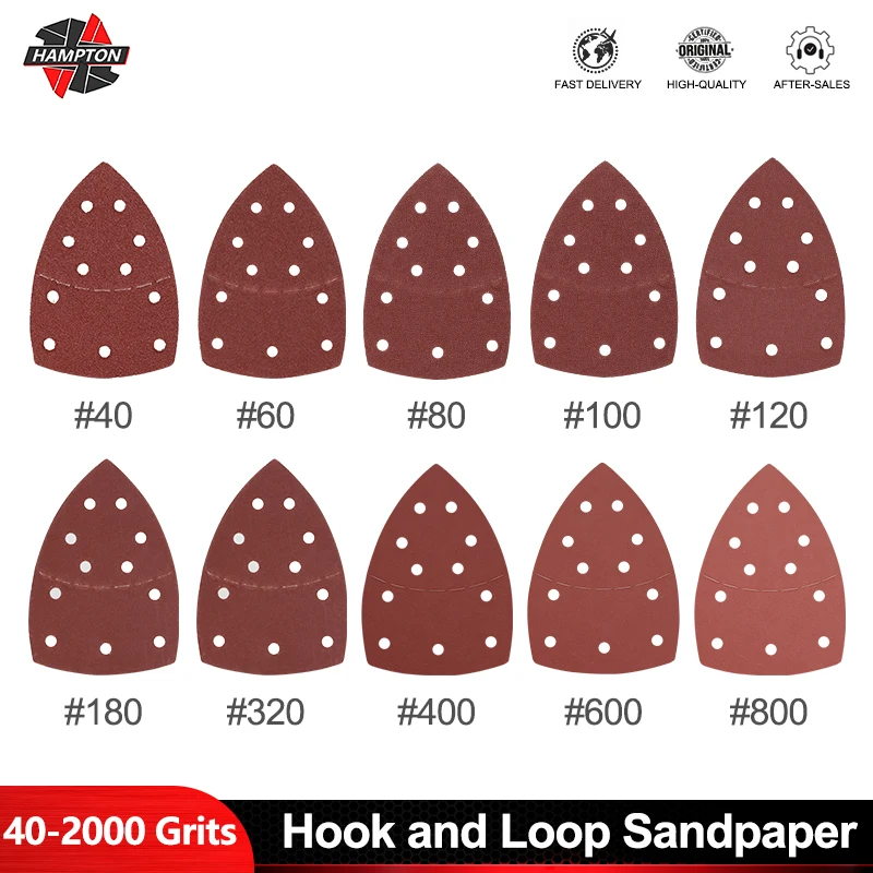 HAMPTON 10PCS 152x105mm Triangular Sanding Paper 11Holes Mouse Sandpaper for Aluminum Wood Multi Abrasive Tools 40-2000 Grits