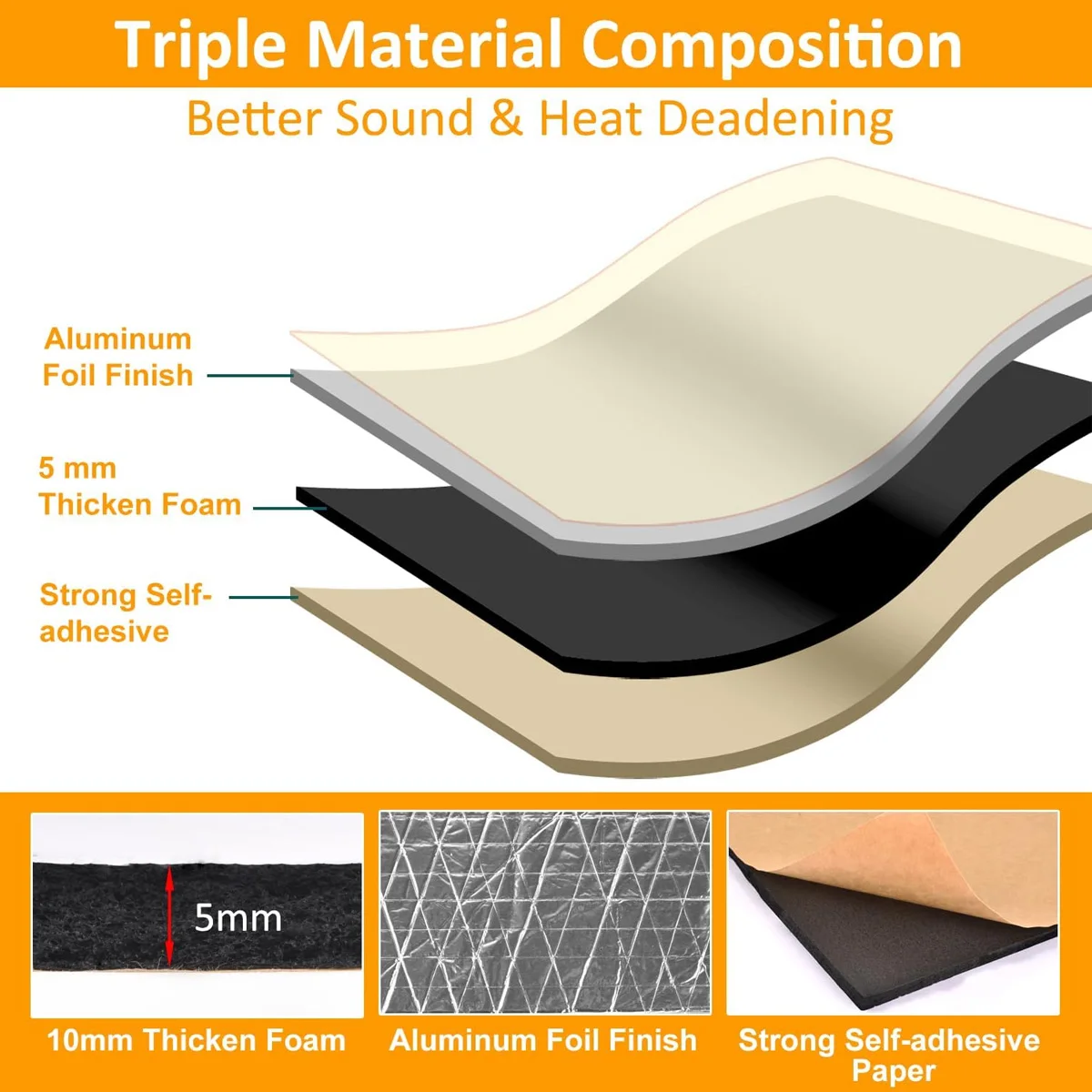 وسادة عزل الحرارة والصوت للسيارات 5 مم رغوة سميكة من الألومنيوم عازلة للحرارة لوحة باب قطنية عزل الاهتزاز