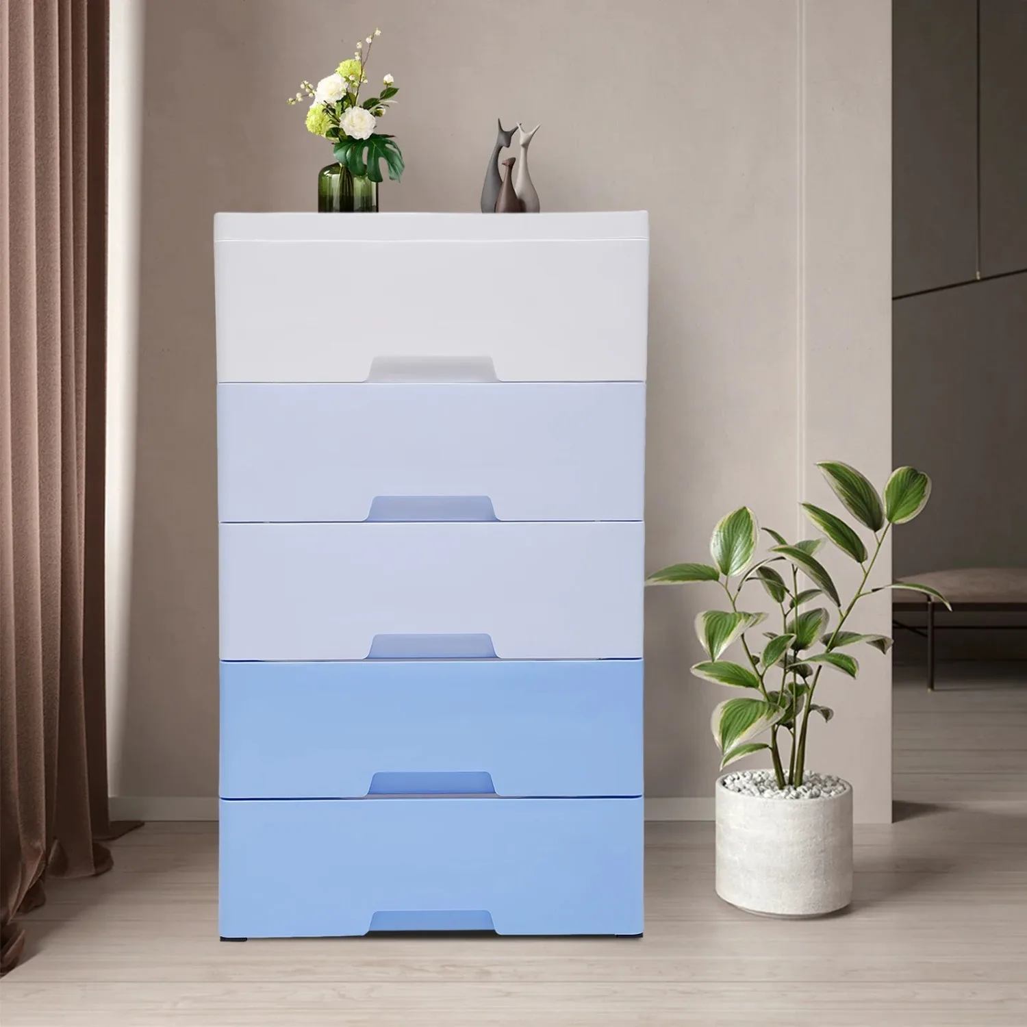 

[5-Drawer Plastic Storage Cabinet] 5-Drawer PP Plastic Storage Cabinet - Stackable Vertical for Bedroom Hallway - Organizer Unit