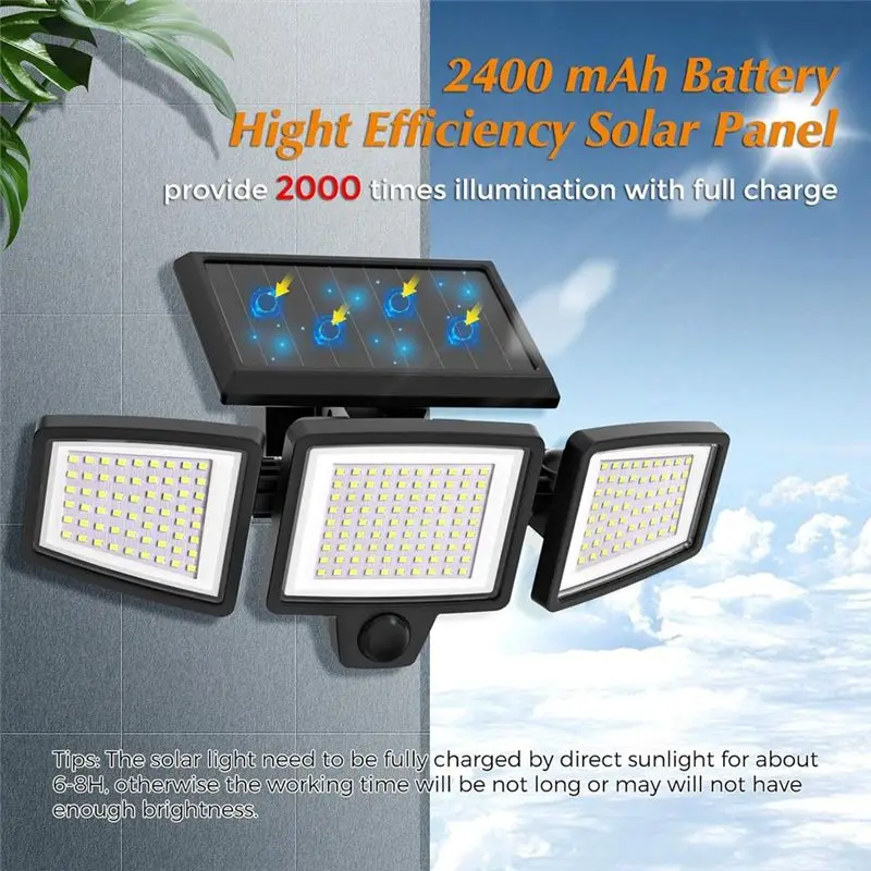 LED Solar Security Lights 210Pcs 2500LM Motion Sensor Remote Control Outdoor Flood Light For Garden Yard