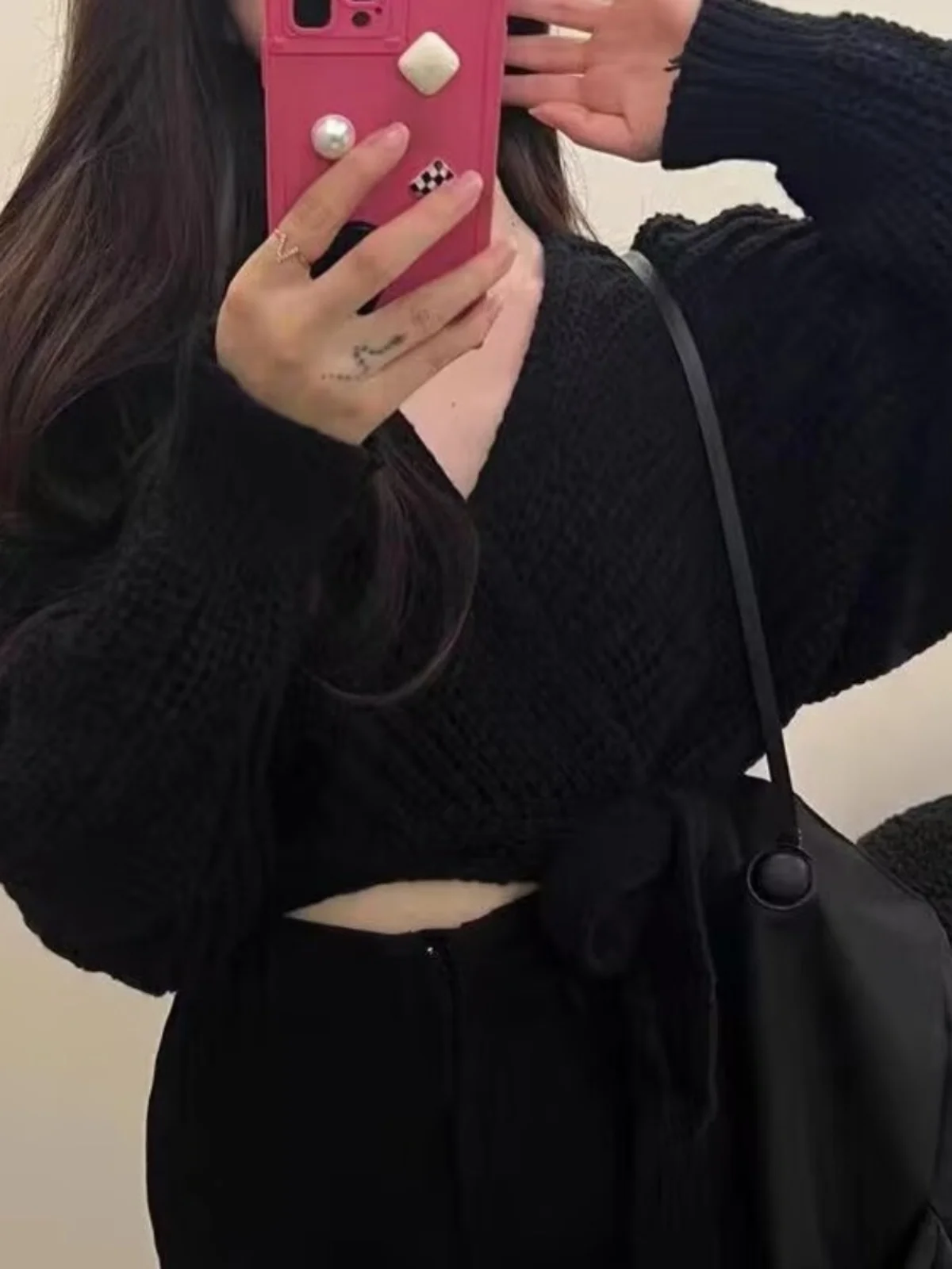 

Ladies' Spring Cross-Tied V-Ne Knitwear Loose Lantern Sve ort Sle Outerwear Comfortable Korean Version Casual Top