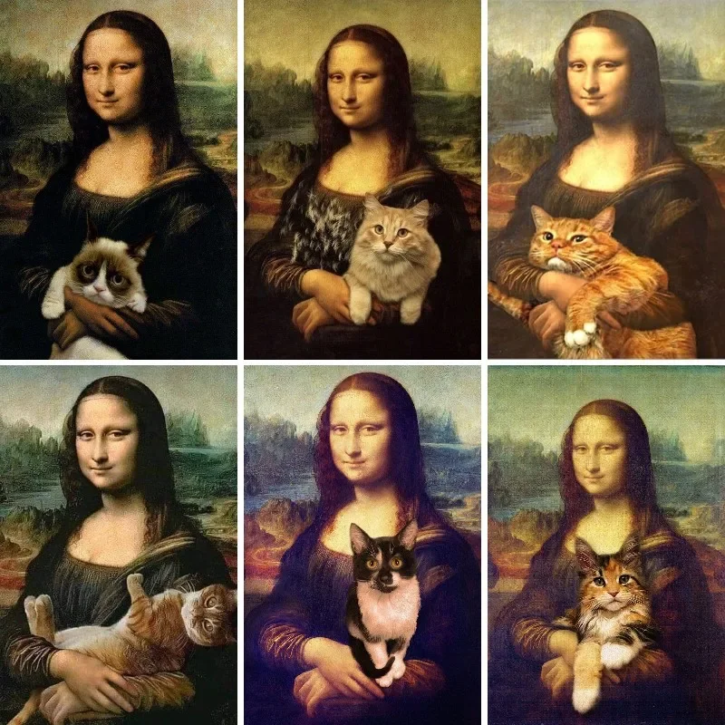 Pittura diamante 5D fai da te nuovo arrivo divertente Mona Lisa con gatto diamante ricamo mosaico punto croce kit decorazioni per la casa animale