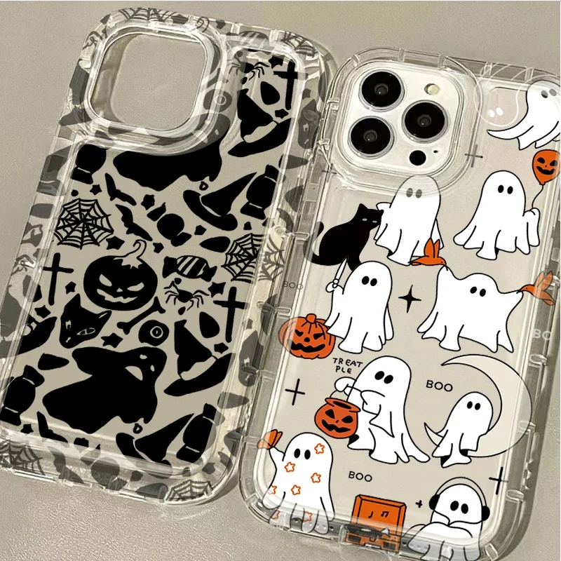 Cartoons Halloween Retro Ghost Clear Case for Samsung A03S A05S A13 A14 A22 A23 A24 A33 A34 A35 A52 A71 A72 5G Airbag Shockproof