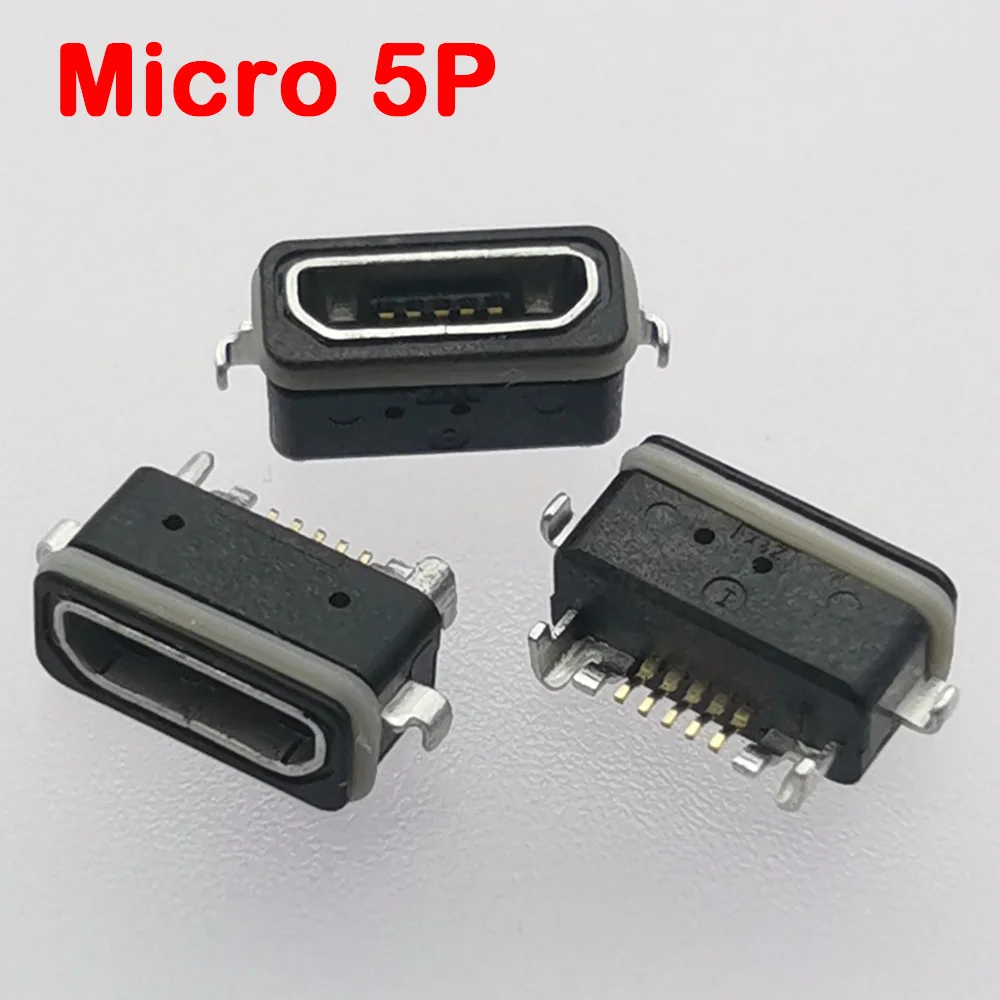 5pcs Micro USB 5pin Charging Connector Jack Socket 5P Waterproof Port High Current Power Connector 5 Pin