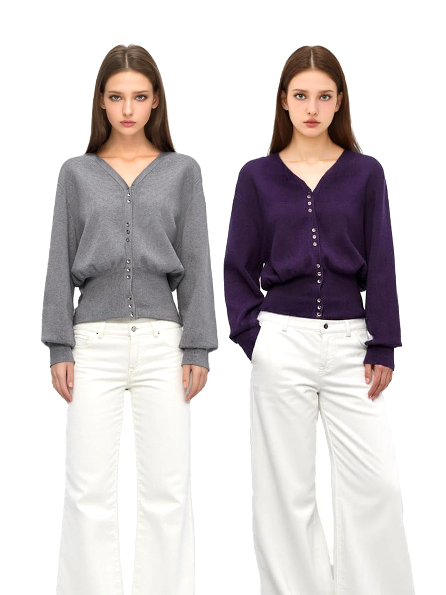 

Sunday AM Wool Knitted V-Ne ort Waist-Cinching Sweater Women's New Sle Autumn Open Cardigan Retro Lazy Top