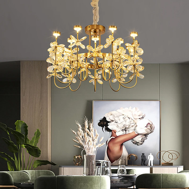 

Luxury Butterfly Crystal Ceiling Chandeliers New LED Copper Lustres Flower Hanging Lamp Home Decoration Lights for Living Room