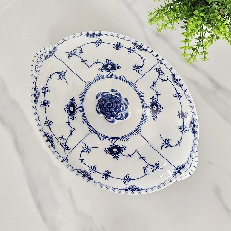 All-Lace Blue And White Double-Ear Soup Pot Bone China With Lid New Chinese-Style Bone China For Home Use