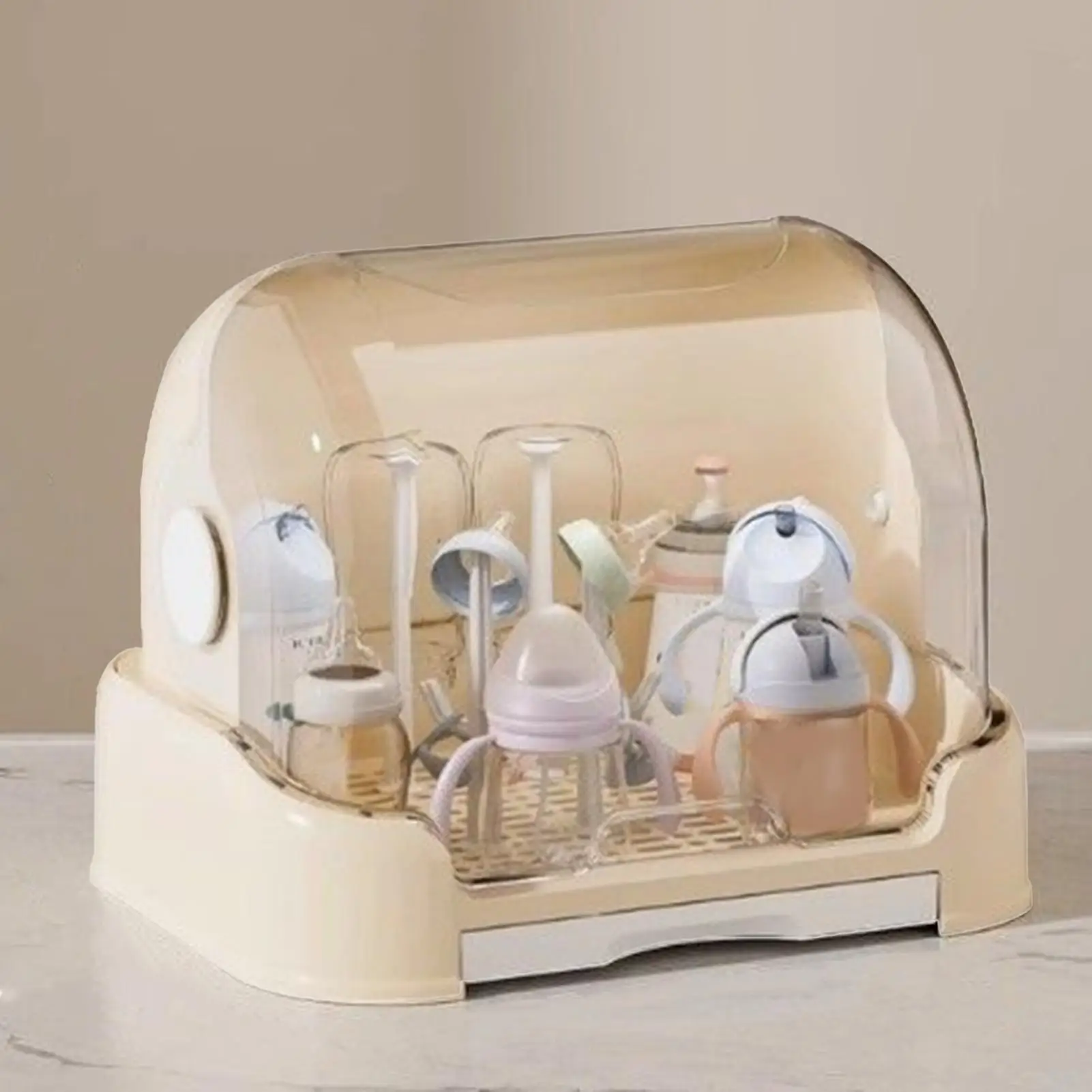 Baby Bottle Organizer Large Storage Box with Drying Rack Removable Drip Tray for Baby Bottle Dustproof Container for Pacifier