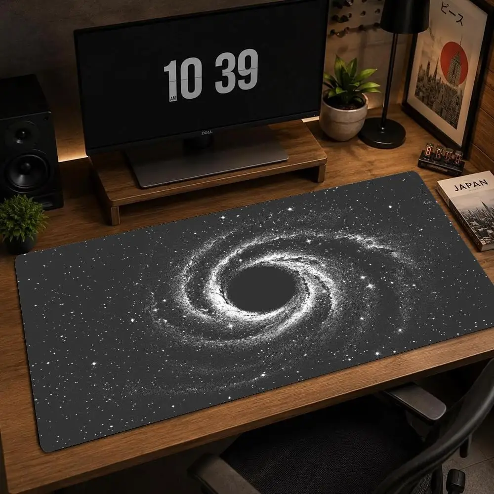 Space Mousepad XXL Monochrome Galaxy Vortex Deskpad Non‑Slip Rubber Starfield Art Pc Game Keyboard Mats Gamer Computer Desk Mats