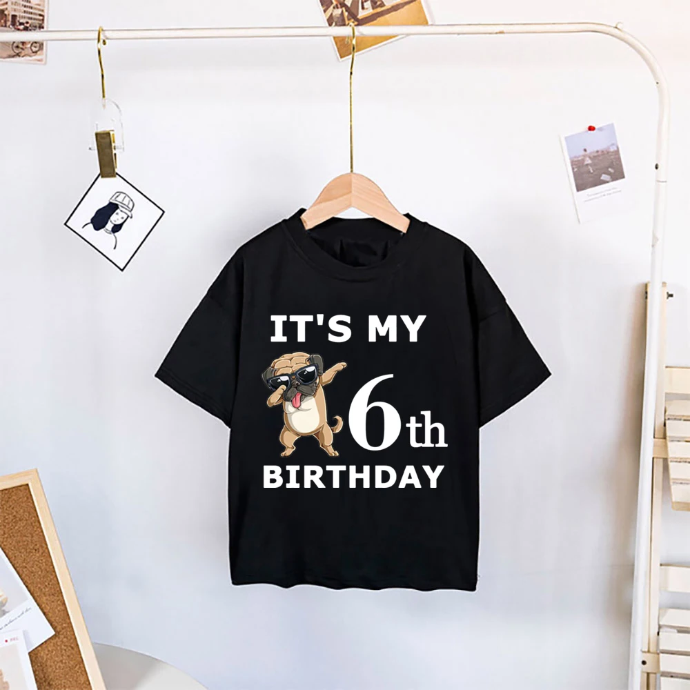 Bulldog Birthday Shirt 1 2 3 4 5 6 Birthday T-Shirt Wild Tee Boy Party T Shirt Cute Bulldog Clothes Kid Gift Fashion Tops Tshirt