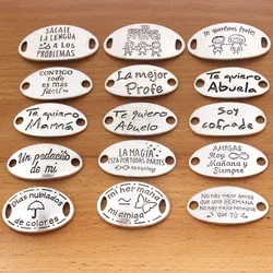 Spanish Message Words Mama Papa Connectors Pendant Tibetan Silver Bracelet Clasps Beads Accessories 38x19mm 23x43mm 5pcs K06330