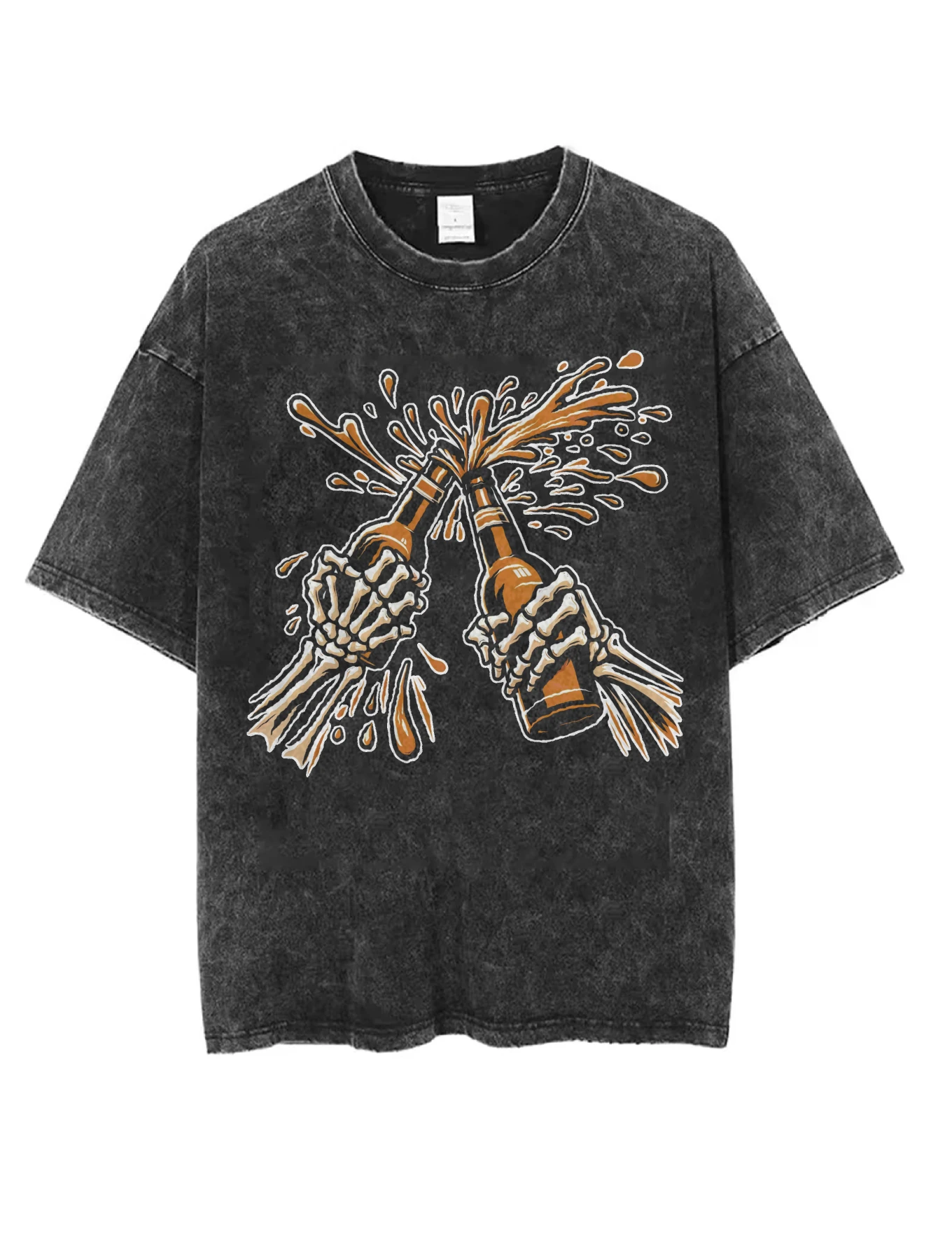 تي شيرت أسود مطبوع عليه الهالوين برقبة دائرية مغسول، ملابس شتوية مريحة وفضفاضة مناسبة للرجال والنساء، ملابس كاجوال الأكثر مبيعًا