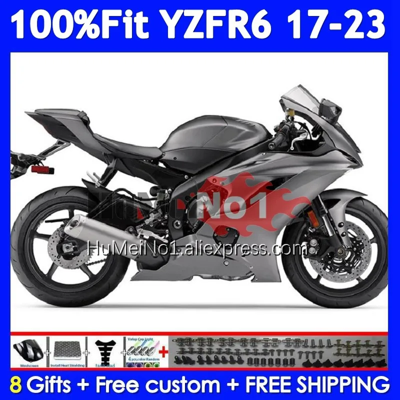 Body For YAMAHA YZF R6 YZF600 YZFR6 17 18 19 20 Gloss grey 21 22 23 360No.7 YZF-R6 2017 2018 2019 2020 2021 2022 2023 Fairing