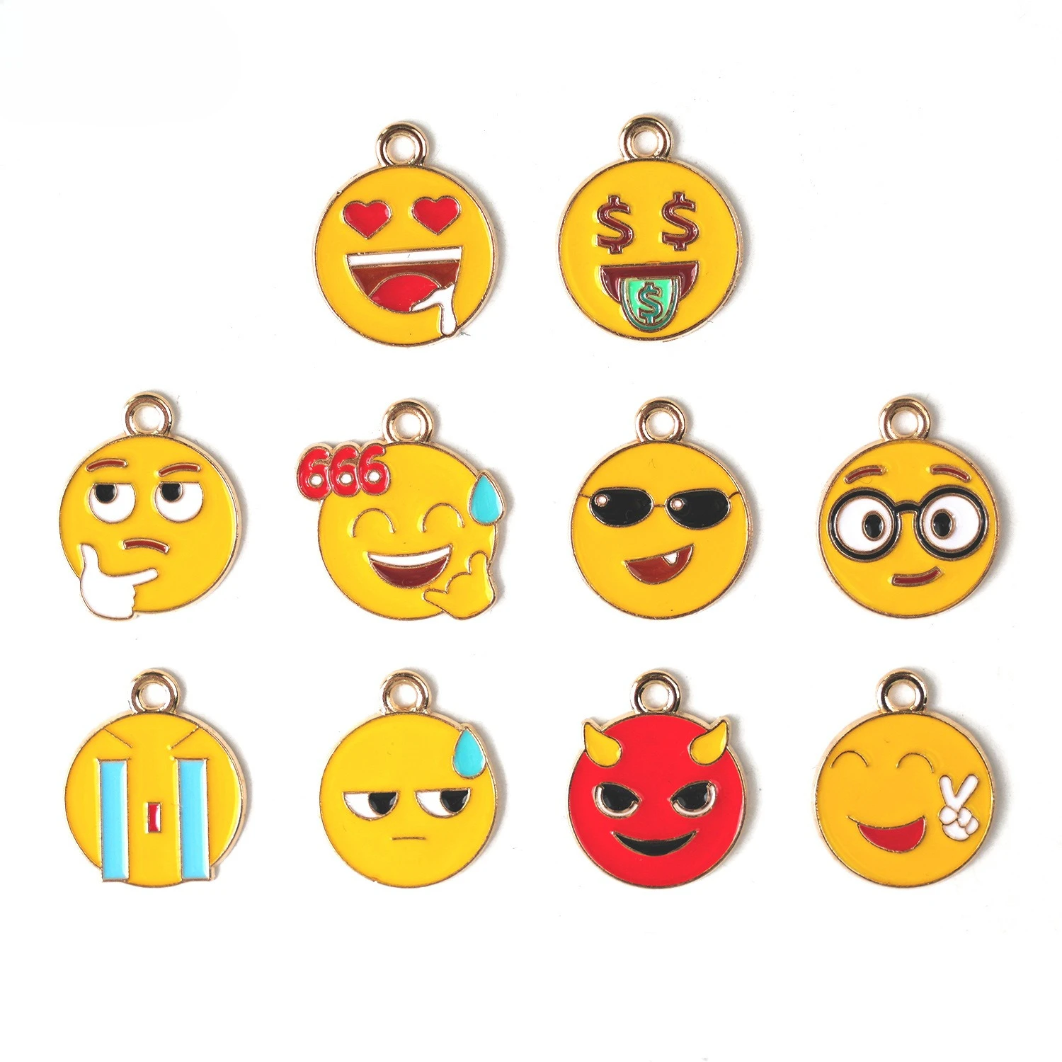 10pcs Cute Yellow Circular Enamel Charms Representing Mood Playful Expression Pendants for Earrings Keychains DIY Jewelry Making