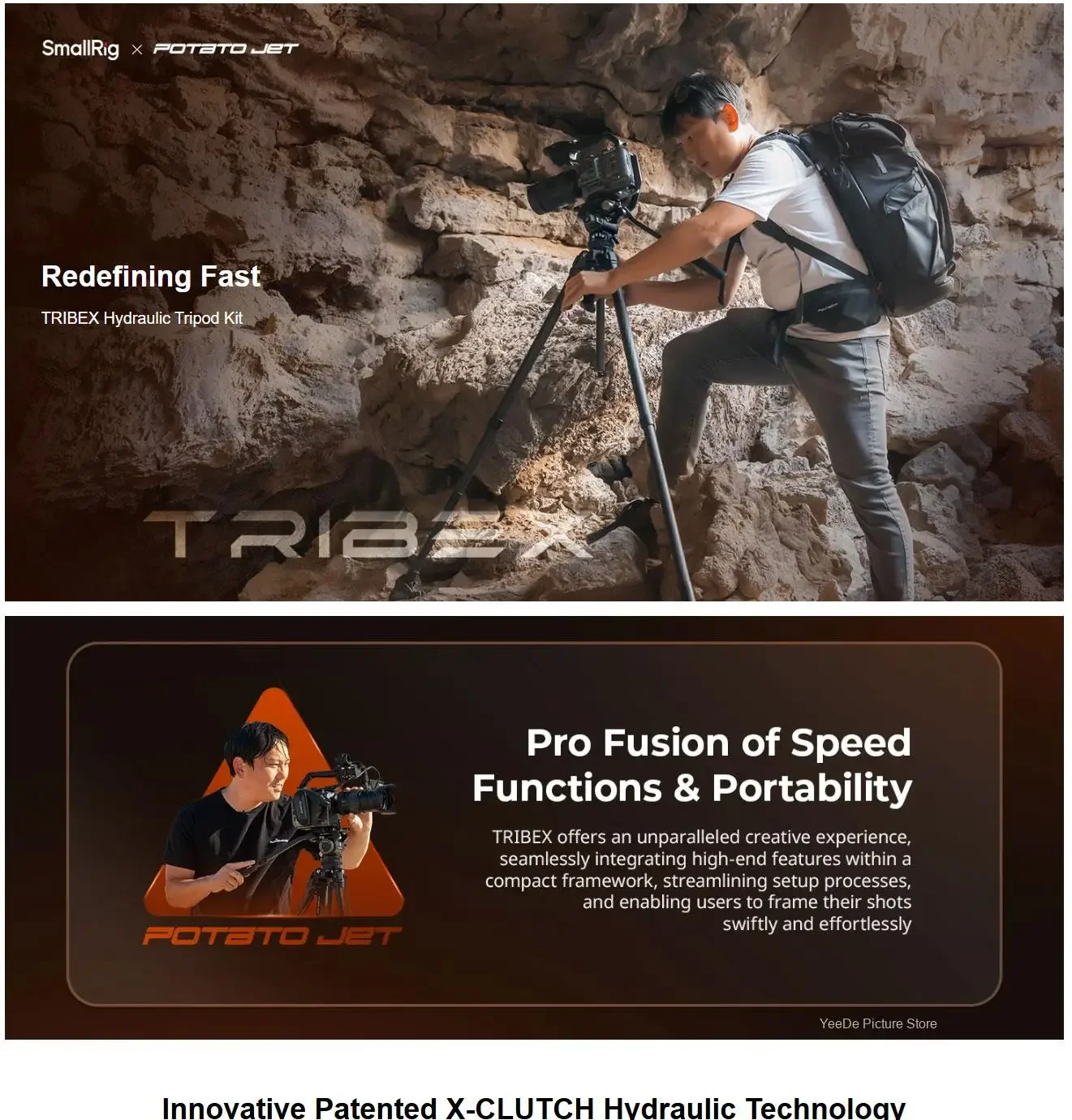 Trípode hidráulico de fibra de carbono SmallRig X Potato Jet Tribex sin cabezal de vídeo para fotografía al aire libre configuración rápida y eficiente 4858