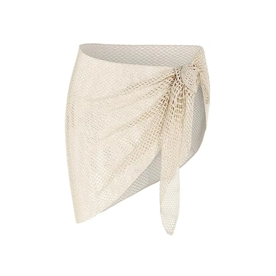 

ZAFUL Sarong Coverups for Women Beach Vacation Fishnet See Thru Tie Side Bathing Suit Cover Up Mini Skirt