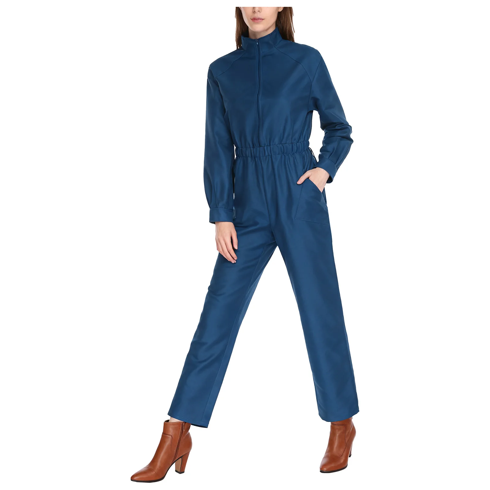 

Women Solid Color Anti-dust Coveralls Long Sleeve Big Patch Pockets Wide Leg Pants Jumpsuits Daily Casual Work Officer Rompers