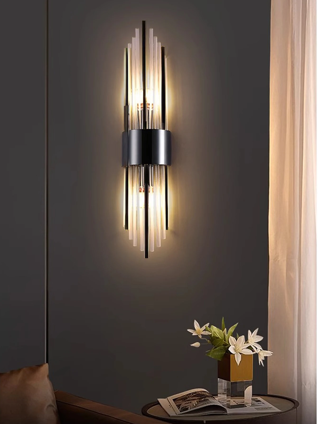 Gold/Black Stainless Steel Crystal Wall Sconce,Suitable for living room,bedroom,kitchen,home decoration lamps and lanterns