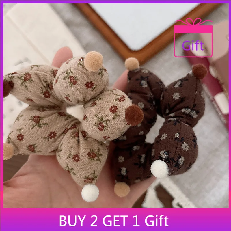 

Fabric Hair Ties for Girls Floral Star Design Brown Color Korean Scrunchies All Day Comfort Wear
