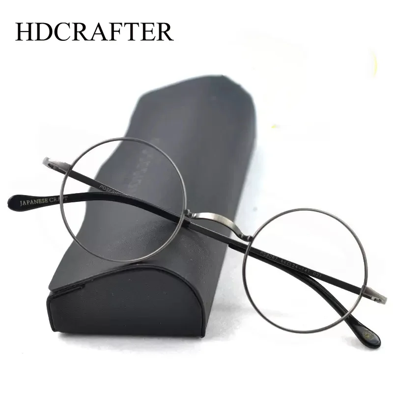 HDCRAFTER High Quality Optical Glasses Frame Men Women Pure Titanium Round Myopia Prescription Eyeglasses Spectacles Eyewear