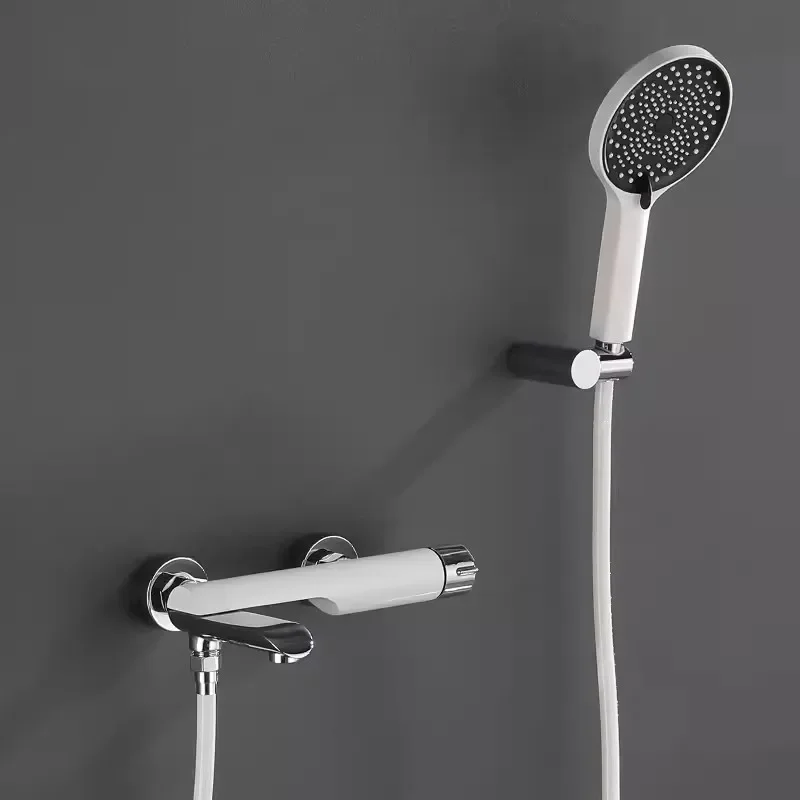

Chrome White Bath and Shower Faucet Set Wall Mounted Brass Bathtub and Shower Mixer White Bathroom Taps Brass