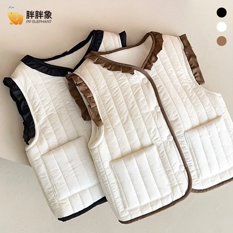 

Children's Soft Velvet Vest Autumn Winter New Solid Color Warm Plush Waistcoat Baby Boys Girls Ruffled Sleeveless Coats