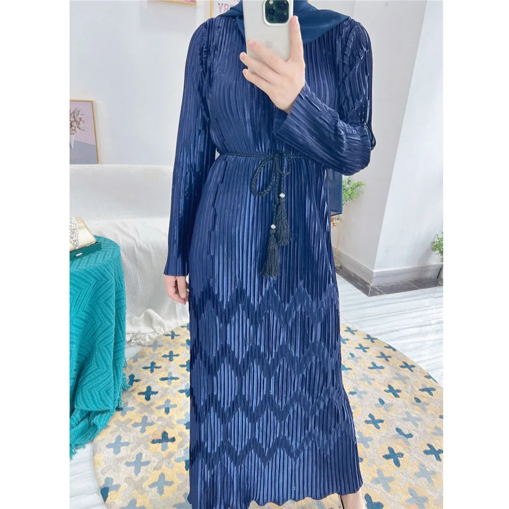 Fashion Muslim Women Abaya Pleated Long Maxi Dress Dubai Islam Turkey Arab Robe Jalabiya Caftan Ramadan Party Clothing Vestidos