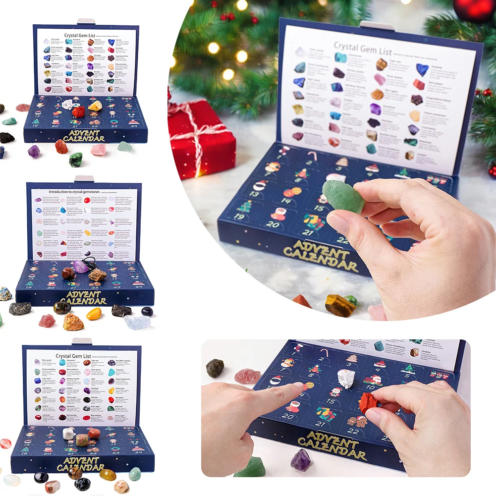 Crystals-Gemstone Advents Calendar 24pcs Colorful Collectible Crystals Rock Present Box for Children Adult