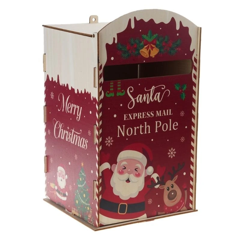 Holiday Wooden Letter Drop Box With Santa Reindeers Christmas Tree Artwork A2BB