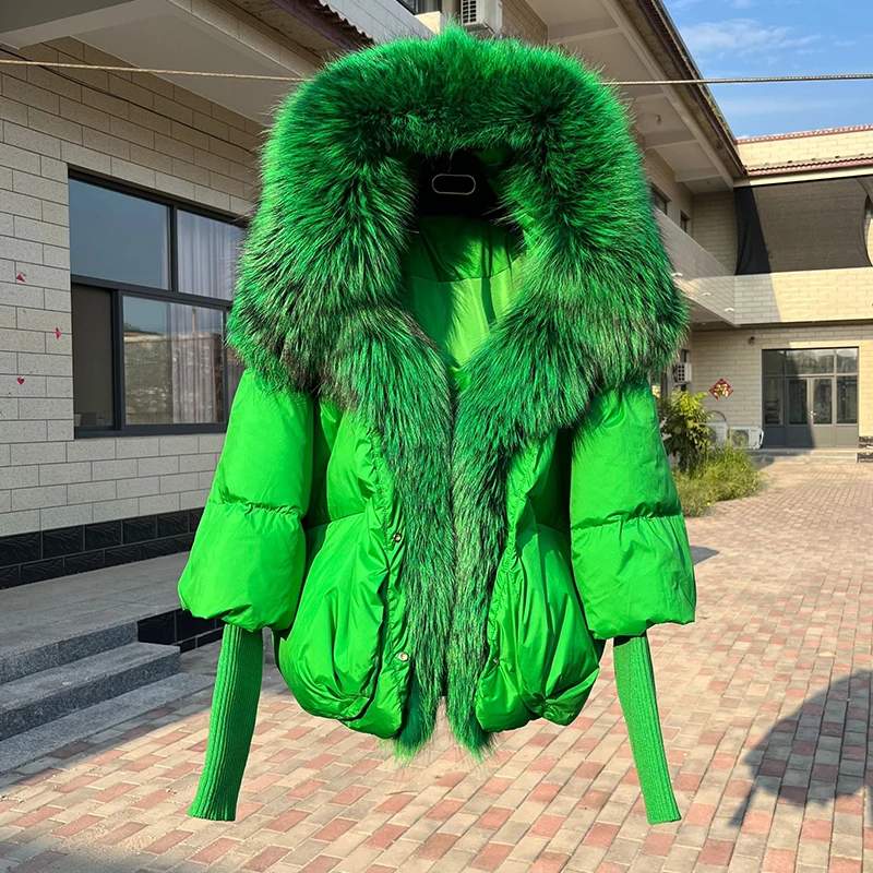 Mode neue Winter Gänse daunen jacke Echt fuchs Pelz kragen Kapuze dicke Frauen warmen Mantel Luxus Outwear weibliche Puffer jacke