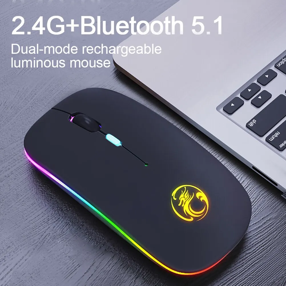 IMICE RGB Wireless Mouse E-1300 Computer Silent LED USB Mouse Rechargeable Ergonomic Laptop Pc10 Meters Effective Distance