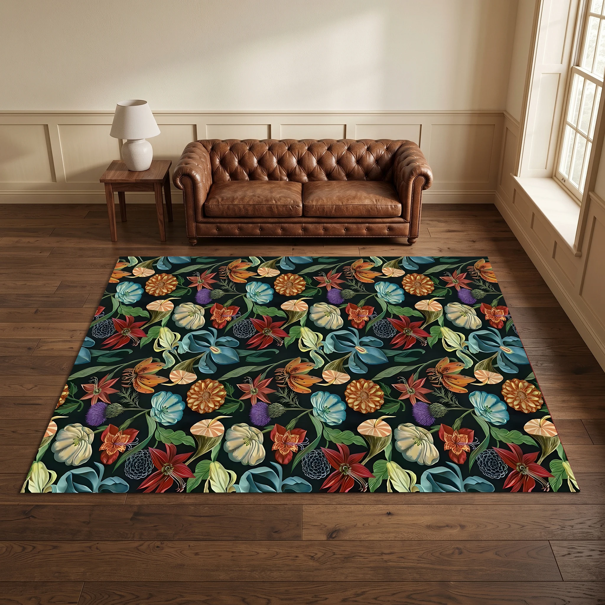 # # #   Colorful Pumpkin and Fruit Print Retro Oil Painting Style Autumn/Winter Velvet Rug, Suitable for Living Room, Bedroom, and Bedside, Creating a Rich Autumn Harvest Atmosphere