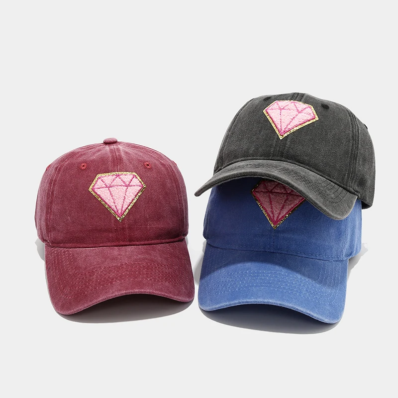 Baseball Cap Diamond Women Men Washed Cotton Adjustable Hat Summer Sun Protection Accessory For Golf Climb Outdoor Sports 4
