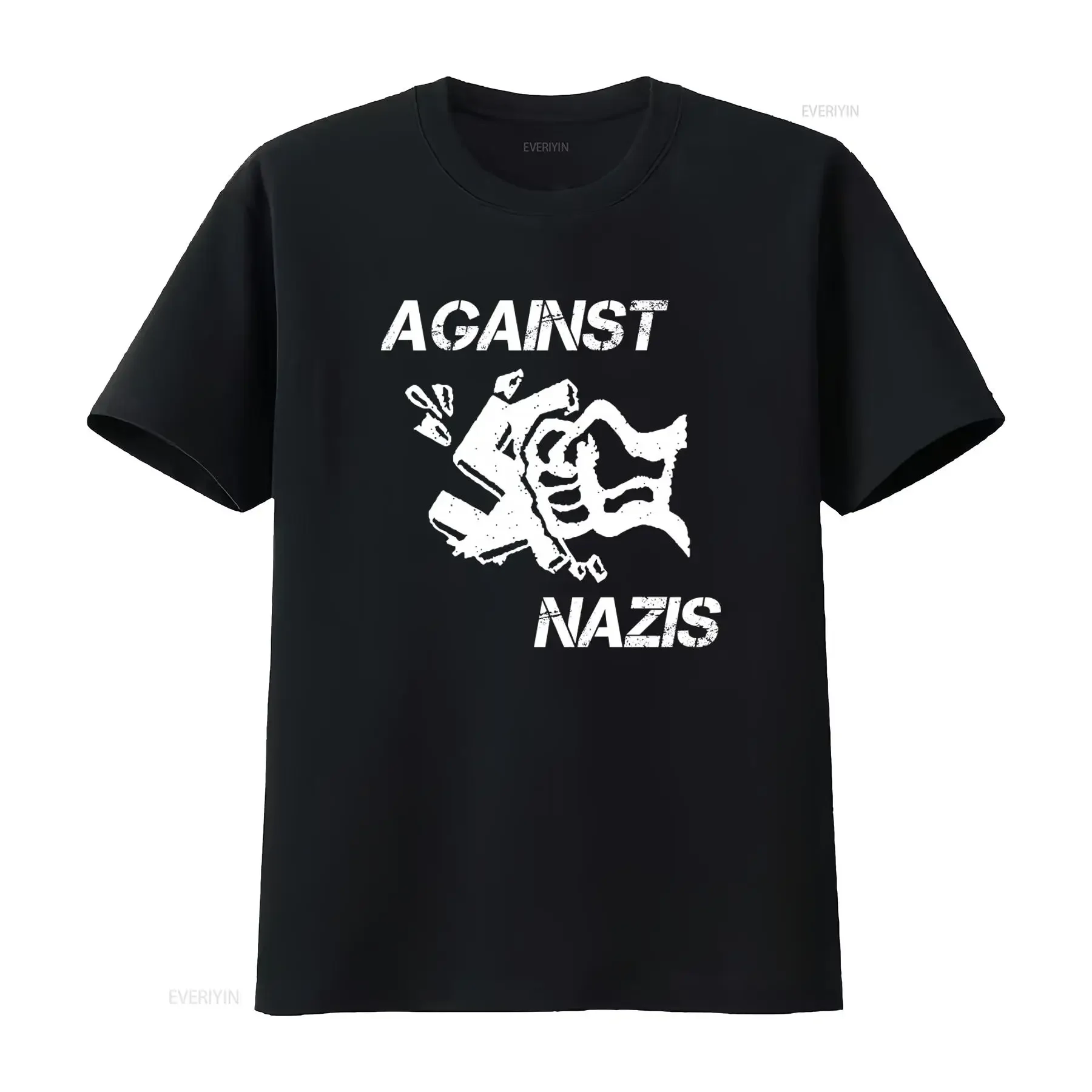 AGAINST NAZIS T SHIRT Punk Crust Grindcore Thrash Design Black White Print vintage Washed streetwear Unisex Versatile graphic