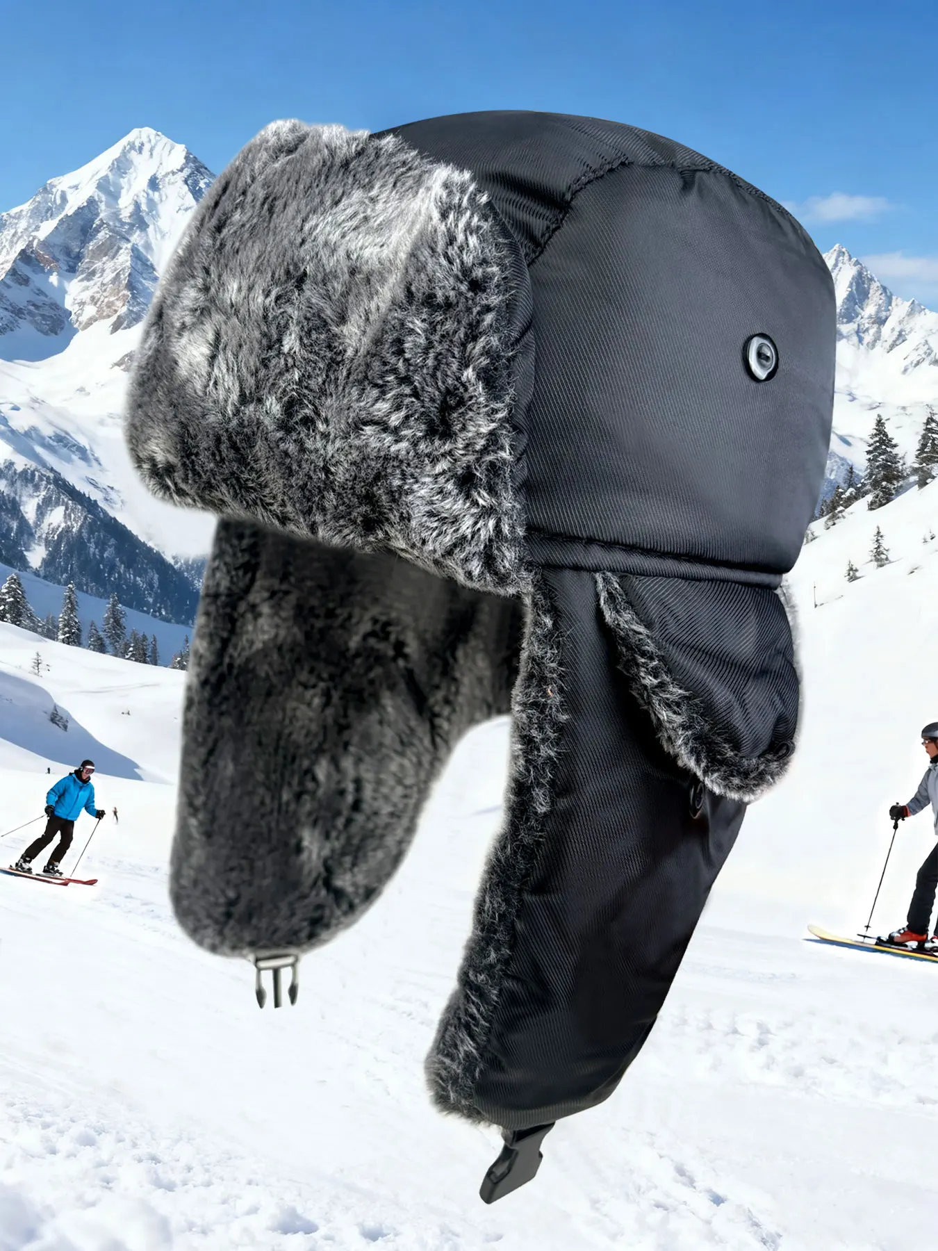 Winter Ear Protection Fisherman Hat, Outdoor Ski Hat, Thickened Faux Fur Lining, Windproof Russian Bomber Hat, Warm Fur Earmuffs, Hunter Ear Protection Cold-Proof Pilot Hat, Suitable for Extreme Cold Weather