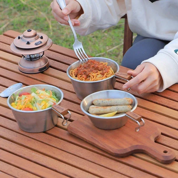 Outdoor camping picnic stainless steel snow bowl tableware storage bag plate picnic bowl lunch box plate camping cookware