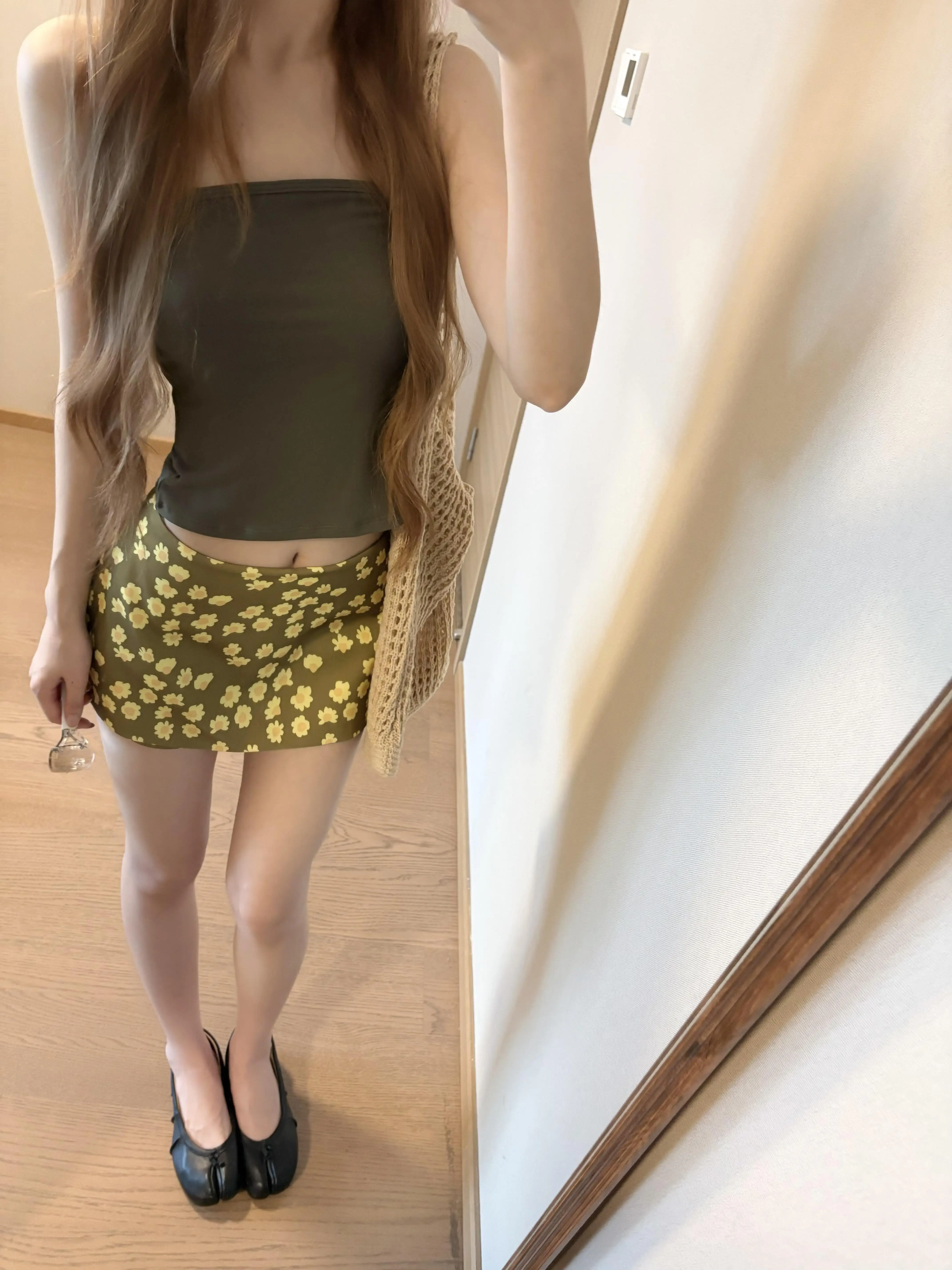 American Style Green Floral Print Casual Straight Cut  Skirt Women's Spring Summer New Design A-Line Short Skirt Pants